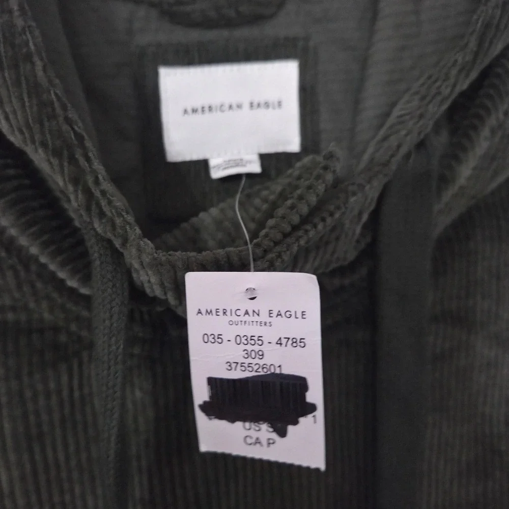 American Eagle Corduroy Hooded Pullover Sweatshirt Olive Green Women's Small S - Picture 4 of 5